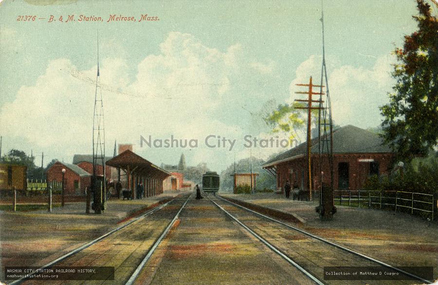 Postcard: Boston & Maine Station, Melrose, Massachusetts